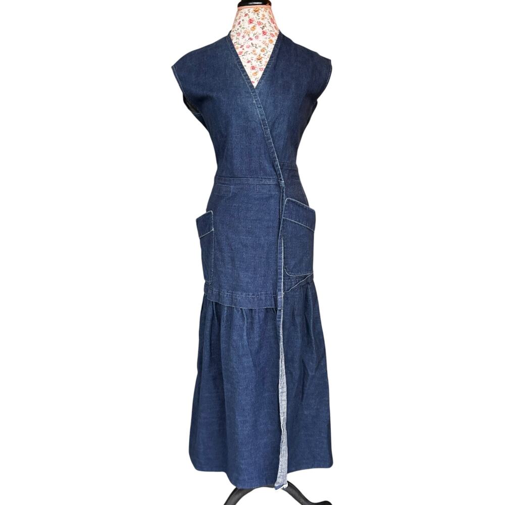 Zero + Maria Cornejo Mia Denim Midi Wrap Dress sz 8 Medium Organic Cotton Blue - Picture 4 of 12